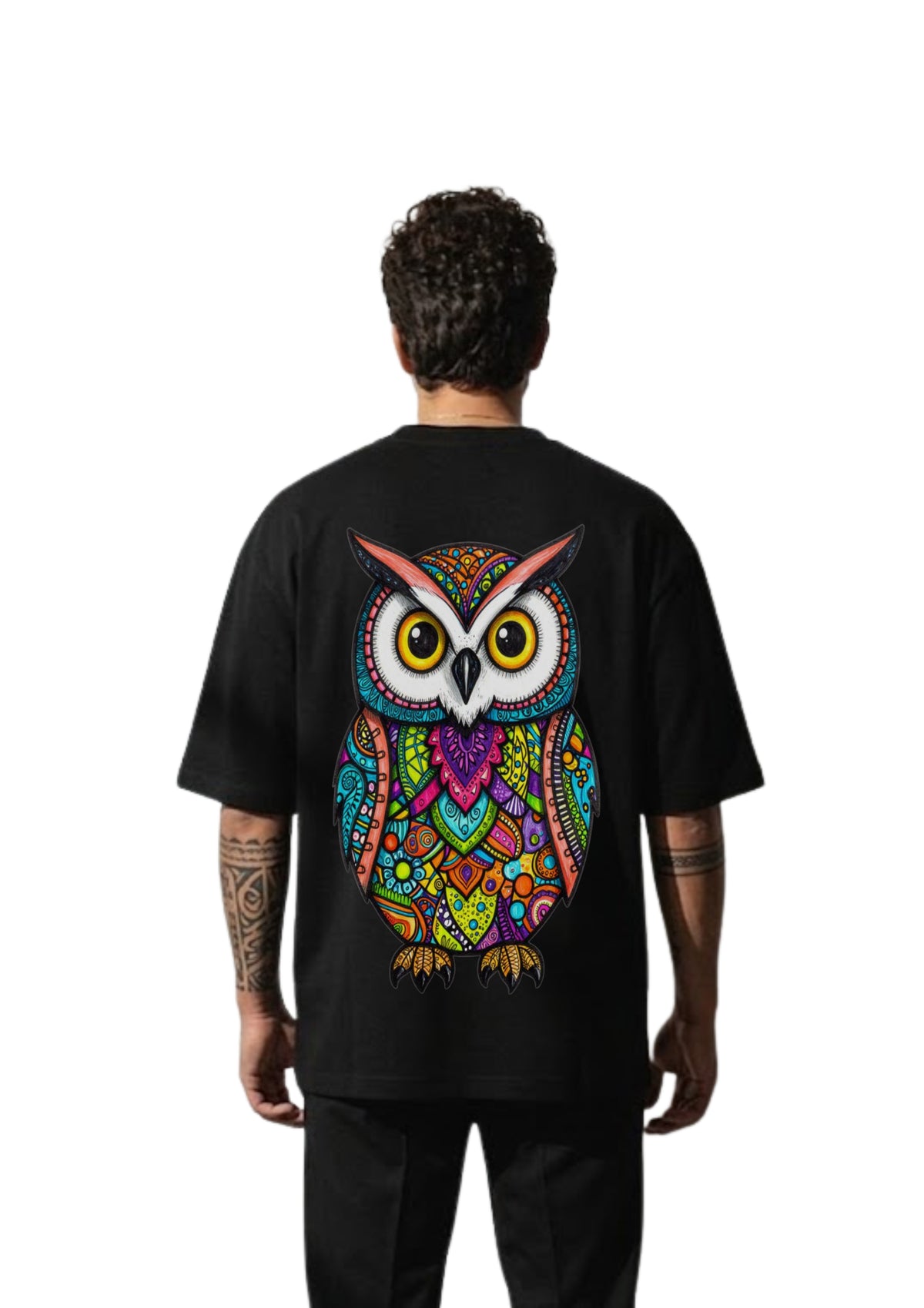 Colorful Owl Graphic Oversized T-Shirt for Men | 100% Cotton | 220 GSM | Tee Firm