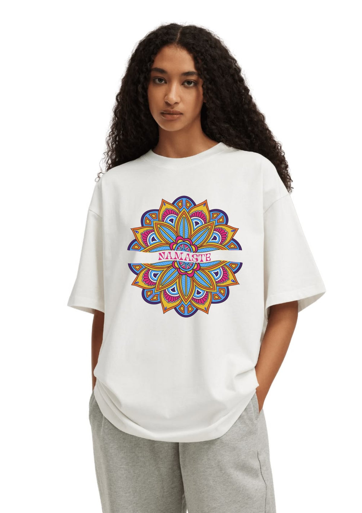 Namaste Mandala Graphic Oversized T-Shirt for Women | 100% Cotton | 220 GSM | Tee Firm