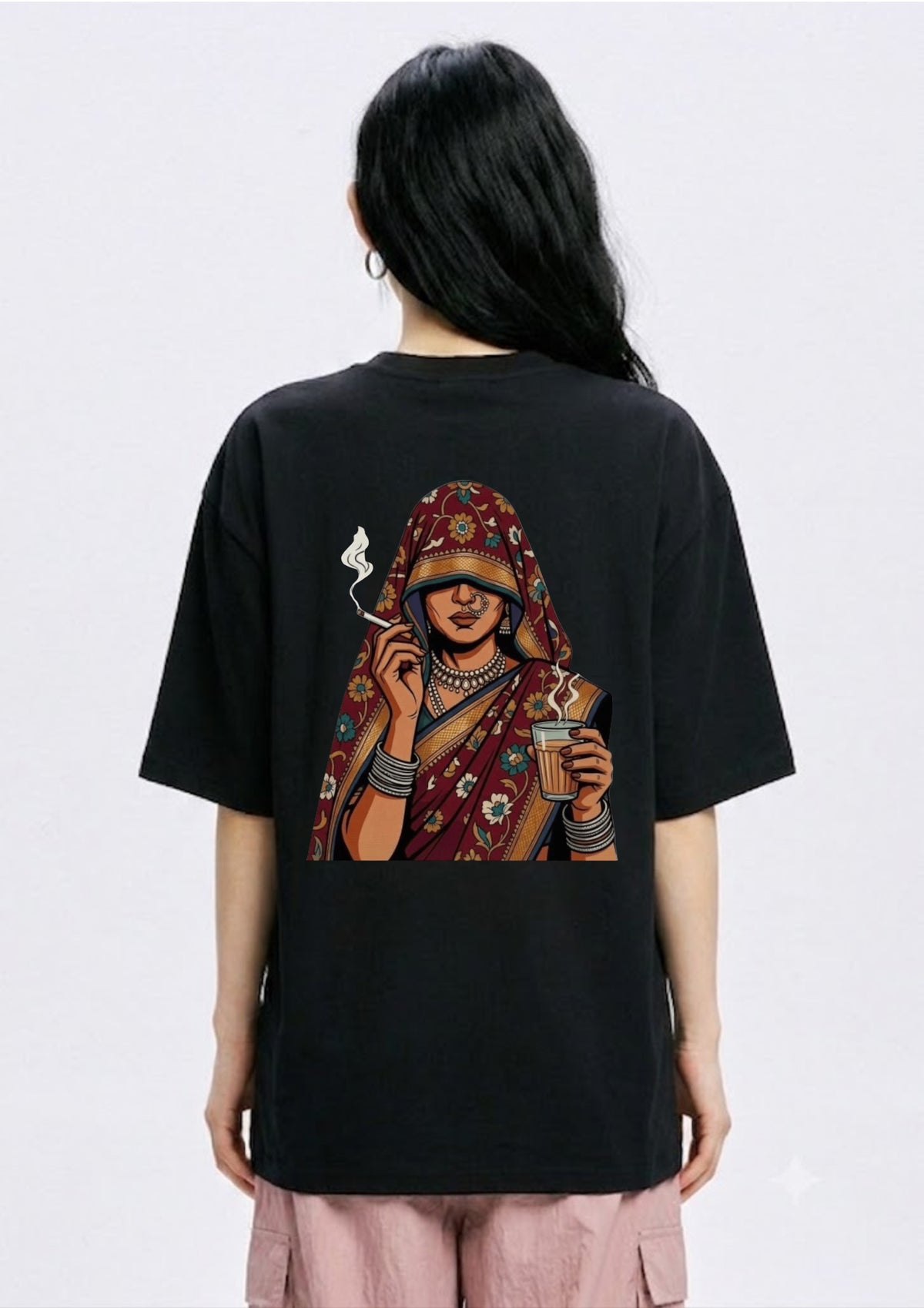 Desi Queen Back Print Oversized T-Shirt for Women | 100% Cotton | 220 GSM | Tee Firm