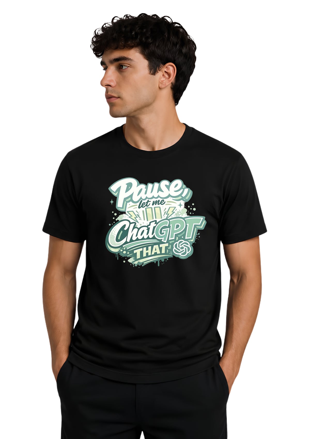 "Pause, Let Me ChatGPT That" Graphic Regular Fit T-Shirt for Men | 100% Cotton | 220 GSM | Tee Firm