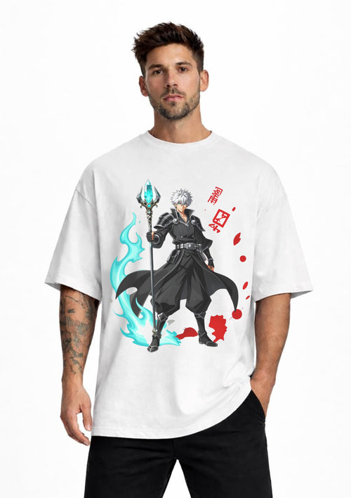 Anime Warrior Graphic Oversized T-Shirt for Men | 100% Cotton | 220 GSM | Tee Firm