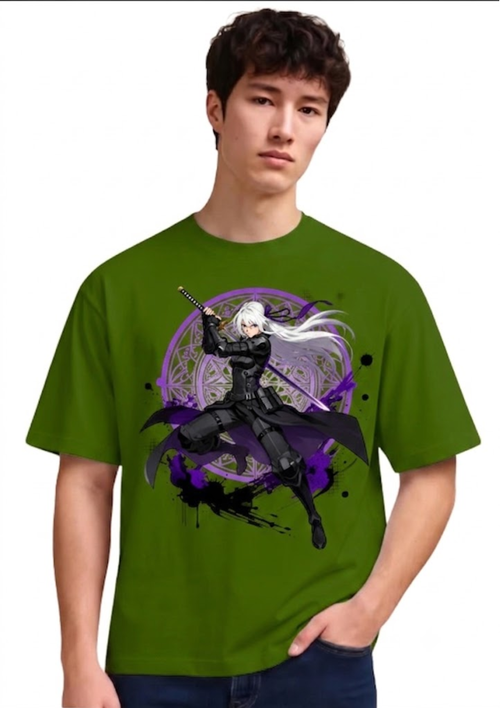 Anime Swordswoman Graphic Oversized T-Shirt for Men | 100% Cotton | 220 GSM | Tee Firm