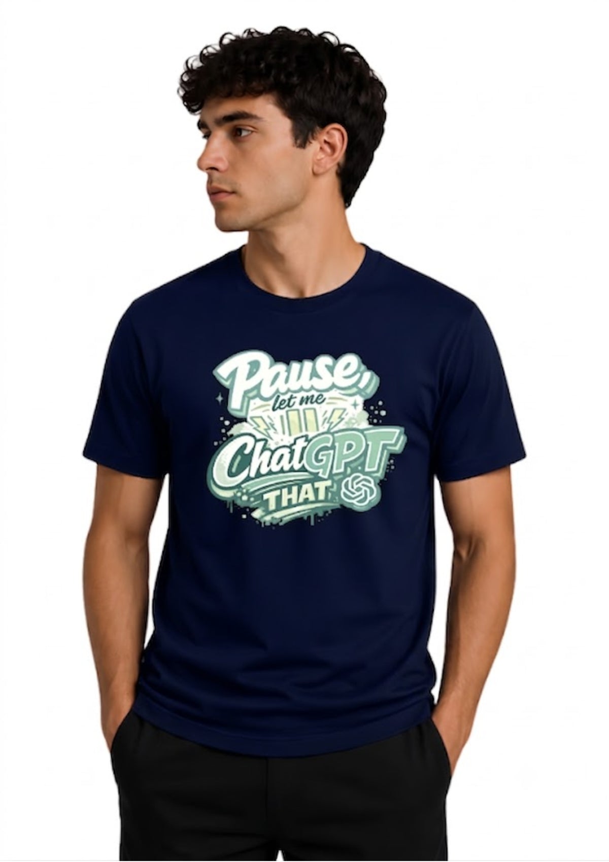 "Pause, Let Me ChatGPT That" Graphic Regular Fit T-Shirt for Men | 100% Cotton | 220 GSM | Tee Firm