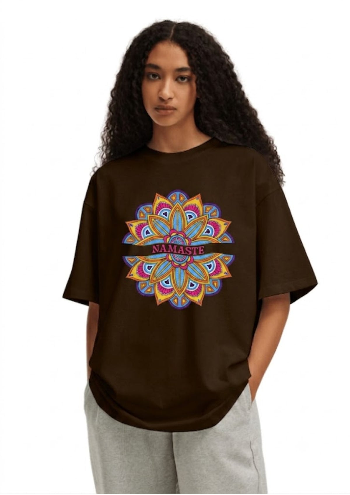 Namaste Mandala Graphic Oversized T-Shirt for Women | 100% Cotton | 220 GSM | Tee Firm