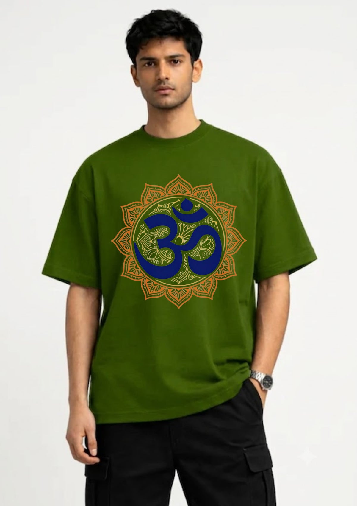 Premium Om Graphic Oversized T-Shirt for Men | 100% Cotton | 220 GSM | Tee Firm