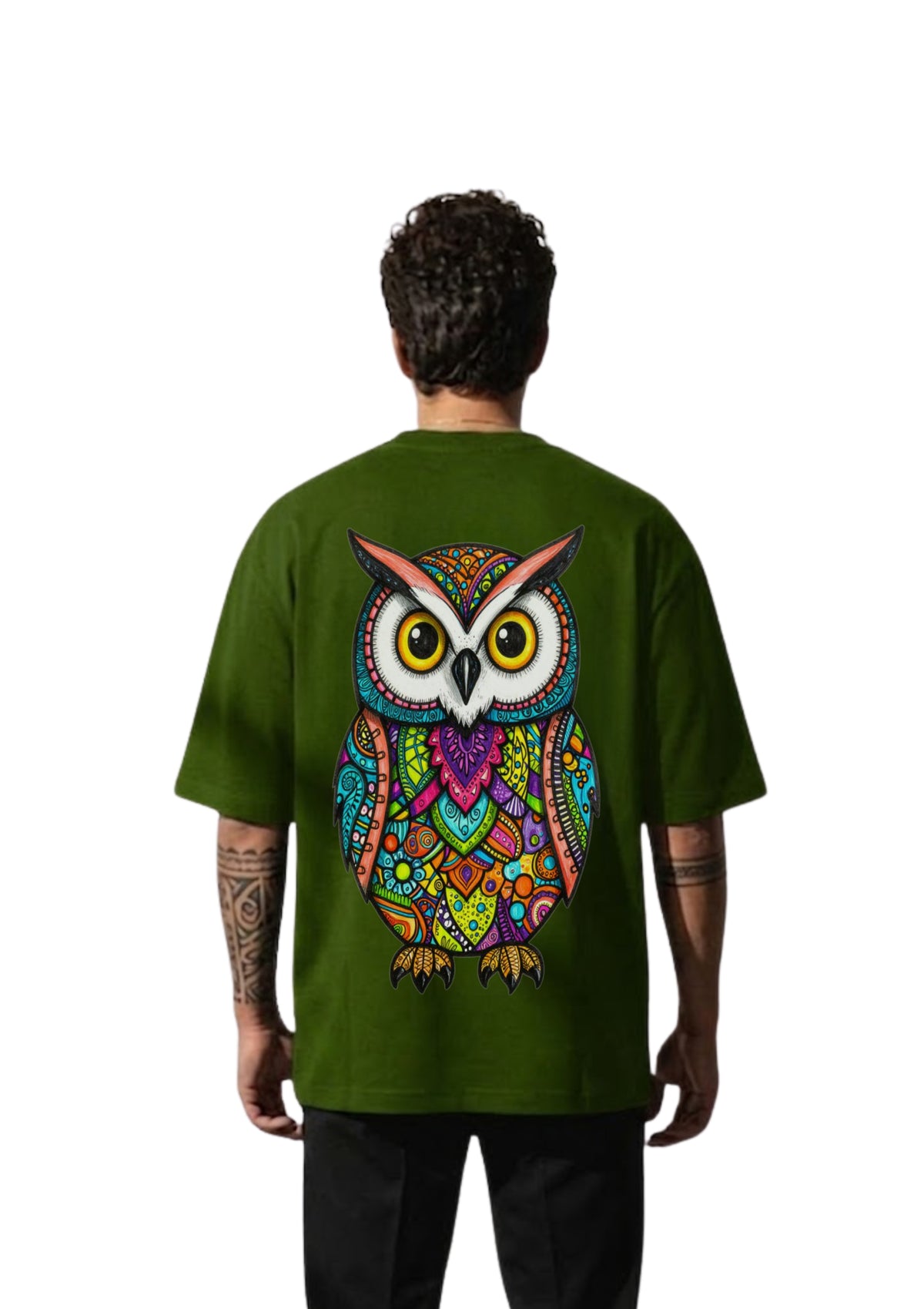 Colorful Owl Graphic Oversized T-Shirt for Men | 100% Cotton | 220 GSM | Tee Firm