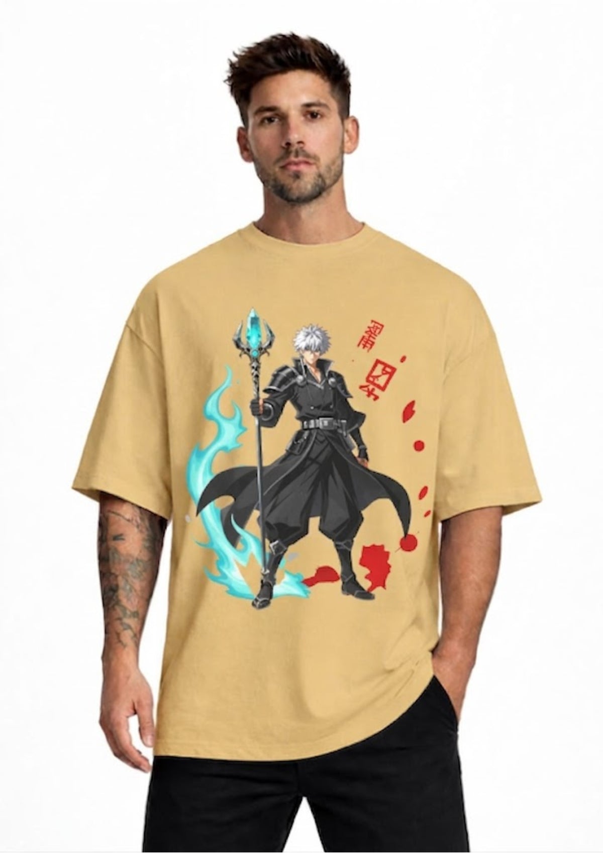 Anime Warrior Graphic Oversized T-Shirt for Men | 100% Cotton | 220 GSM | Tee Firm