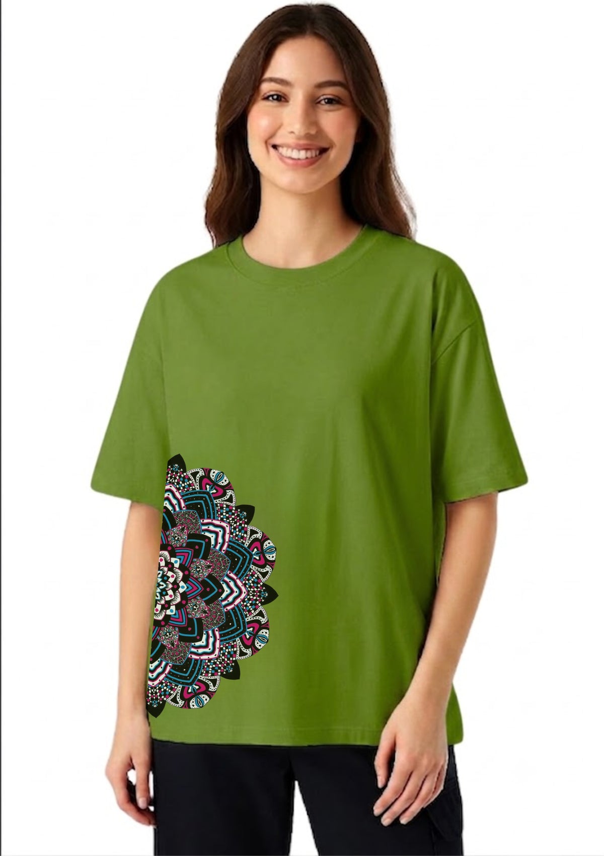 Half Mandala Graphic Oversized T-Shirt for Women | 100% Cotton | 220 GSM | Tee Firm
