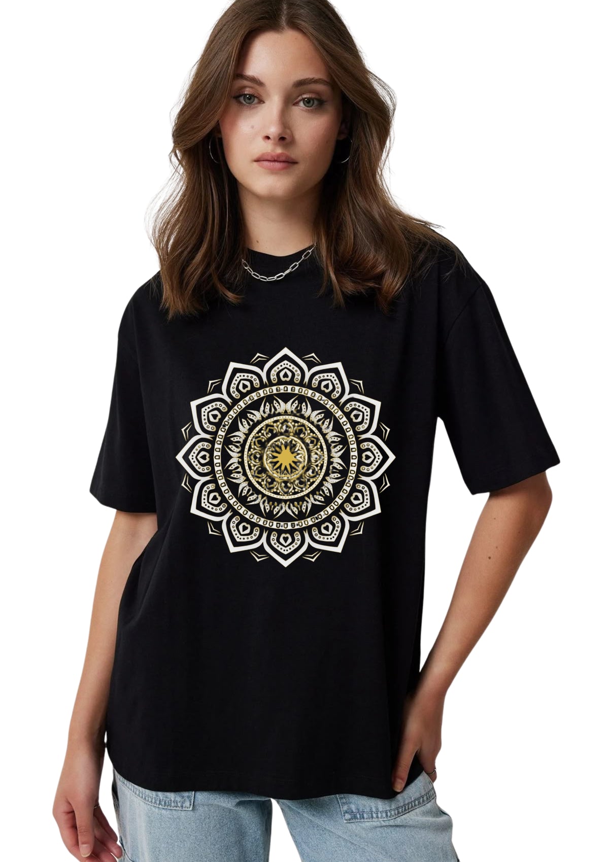 Mandala Graphic Oversized T-Shirt for Women | 100% Cotton | 220 GSM | Tee Firm