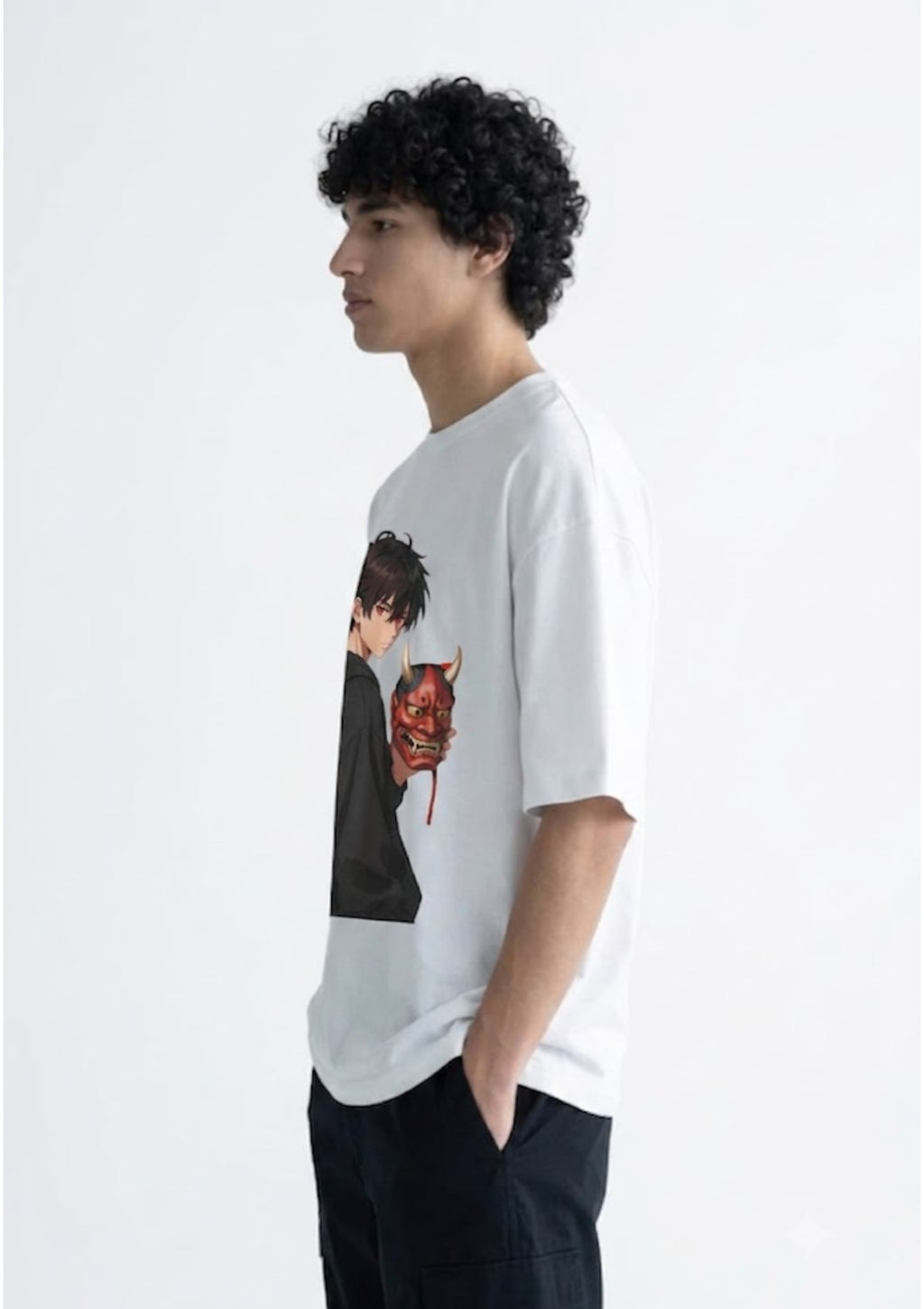 Anime Oni Mask Graphic Oversized T-Shirt for Men | 100% Cotton | 220 GSM | Tee Firm