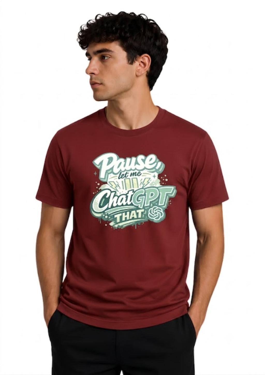 "Pause, Let Me ChatGPT That" Graphic Regular Fit T-Shirt for Men | 100% Cotton | 220 GSM | Tee Firm