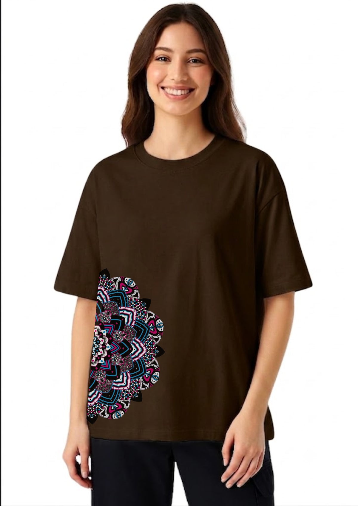 Half Mandala Graphic Oversized T-Shirt for Women | 100% Cotton | 220 GSM | Tee Firm