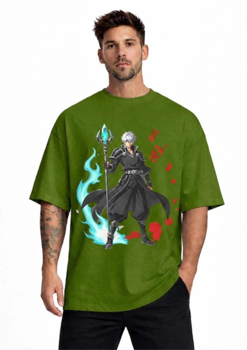 Anime Warrior Graphic Oversized T-Shirt for Men | 100% Cotton | 220 GSM | Tee Firm