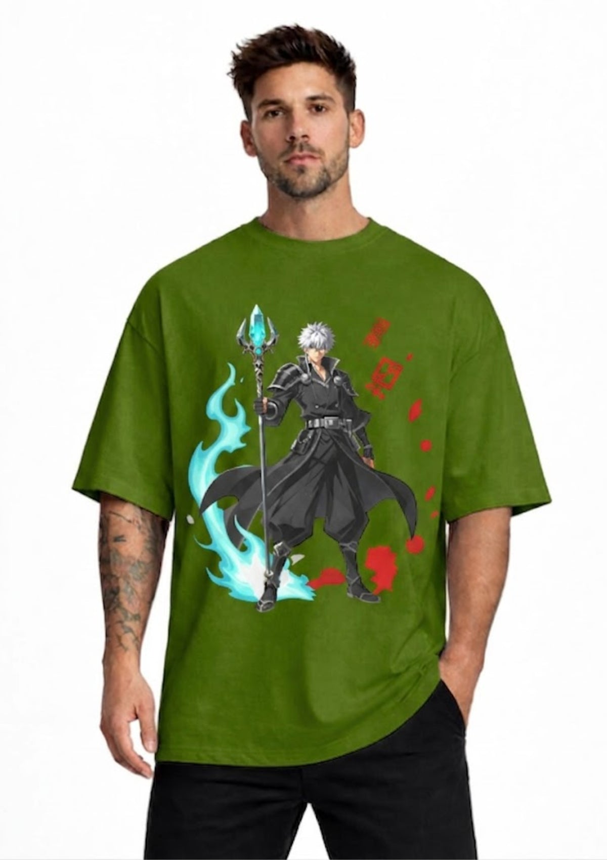 Anime Warrior Graphic Oversized T-Shirt for Men | 100% Cotton | 220 GSM | Tee Firm