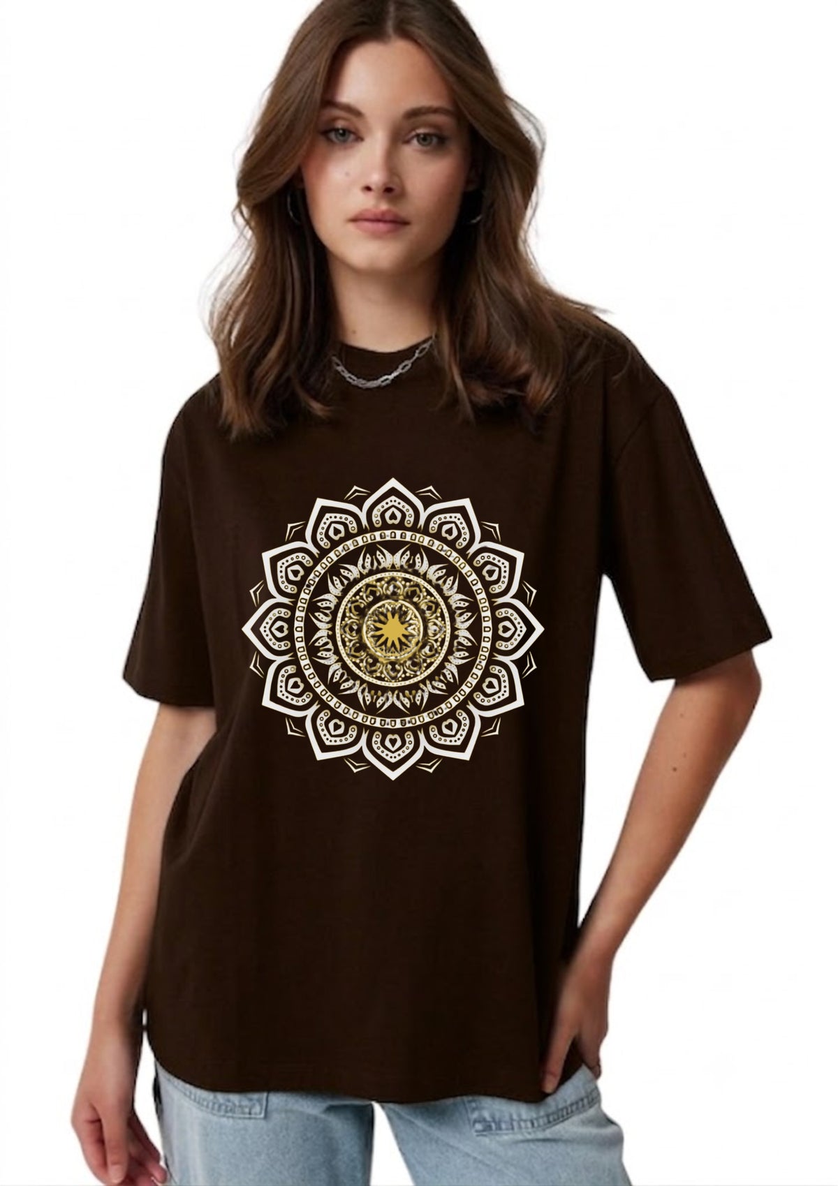 Mandala Graphic Oversized T-Shirt for Women | 100% Cotton | 220 GSM | Tee Firm